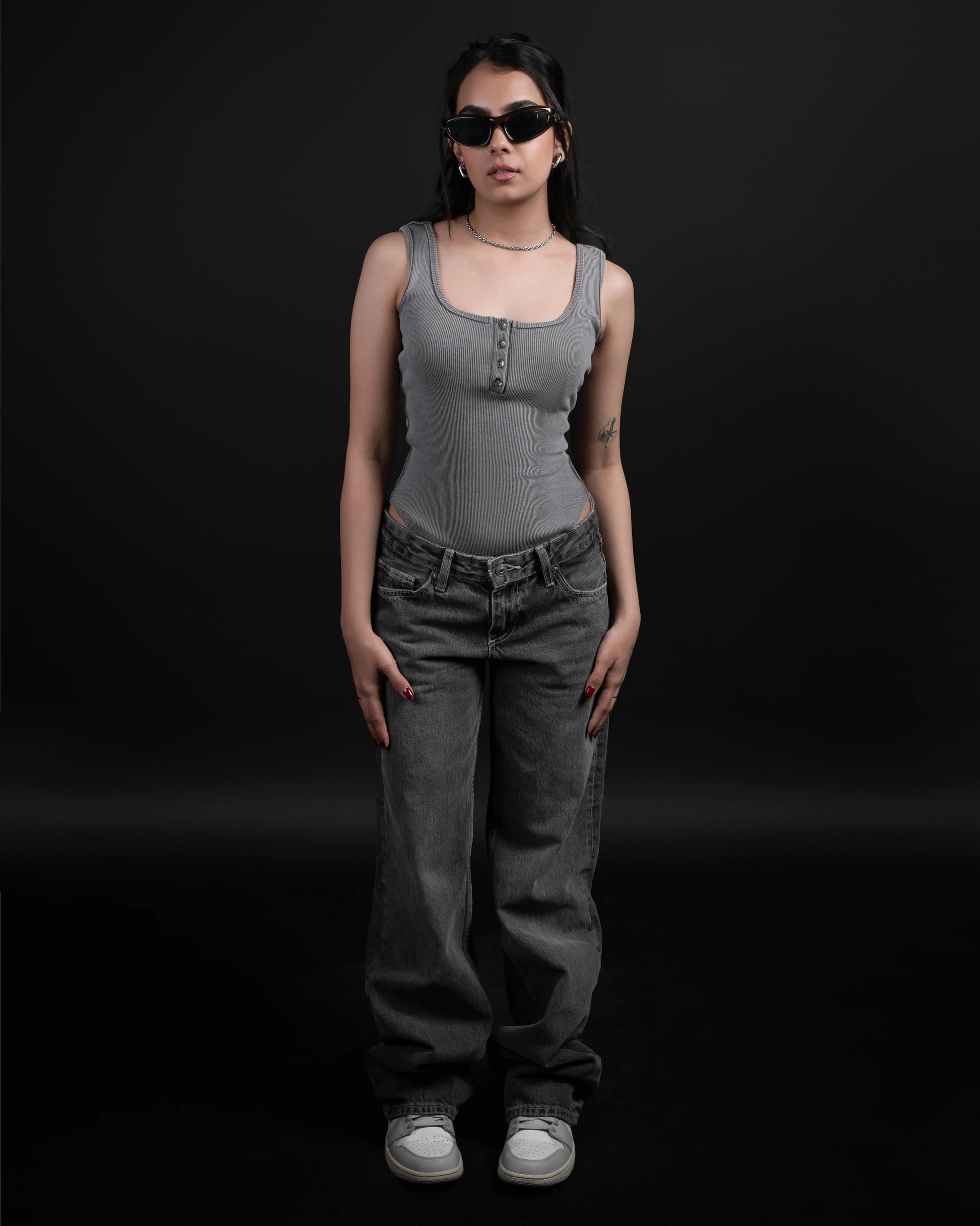 WASHED GREY RIBBED BODYSUIT - DRIPMYFIT