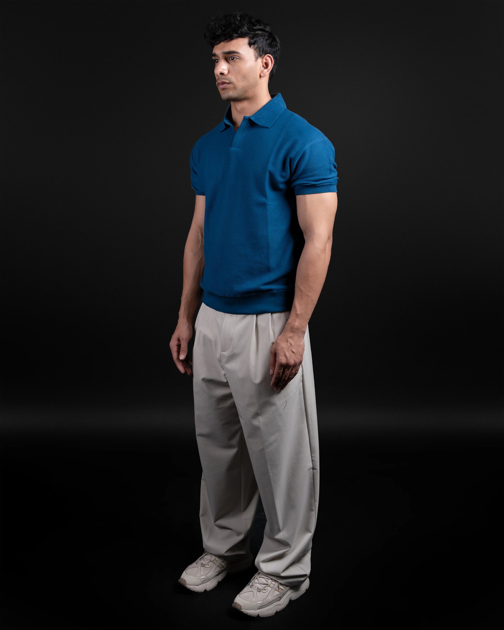 BLUE JACQUARD TEXTURED POLO SHIRT - DRIPMYFIT