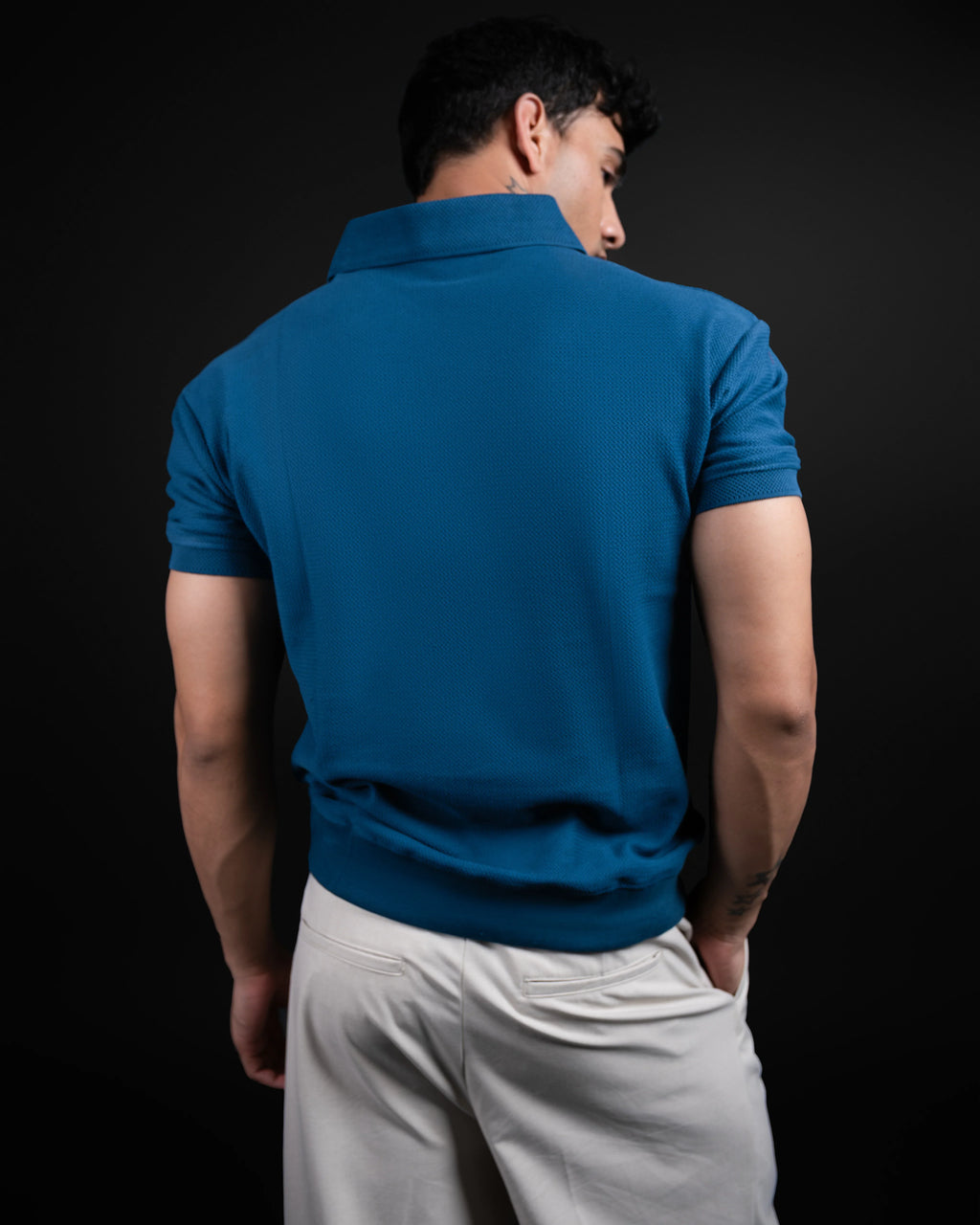 BLUE JACQUARD TEXTURED POLO SHIRT - DRIPMYFIT
