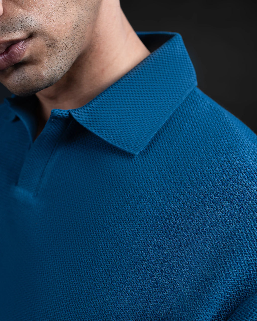 BLUE JACQUARD TEXTURED POLO SHIRT - DRIPMYFIT