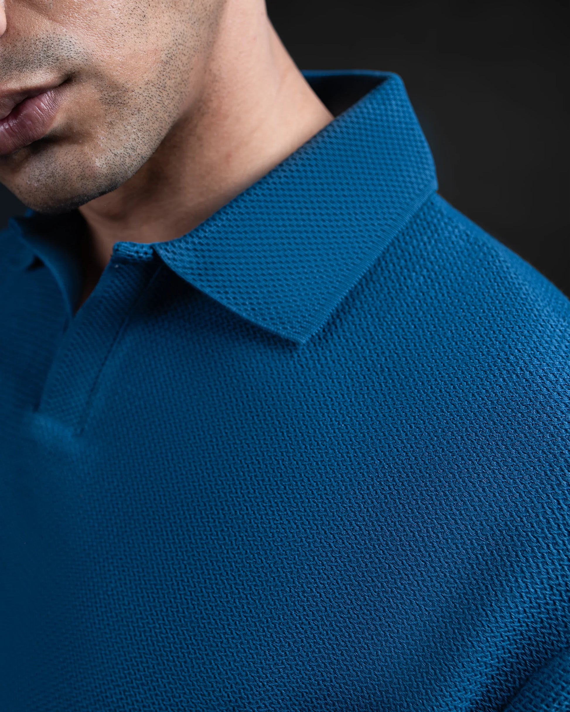 BLUE JACQUARD TEXTURED POLO SHIRT - DRIPMYFIT