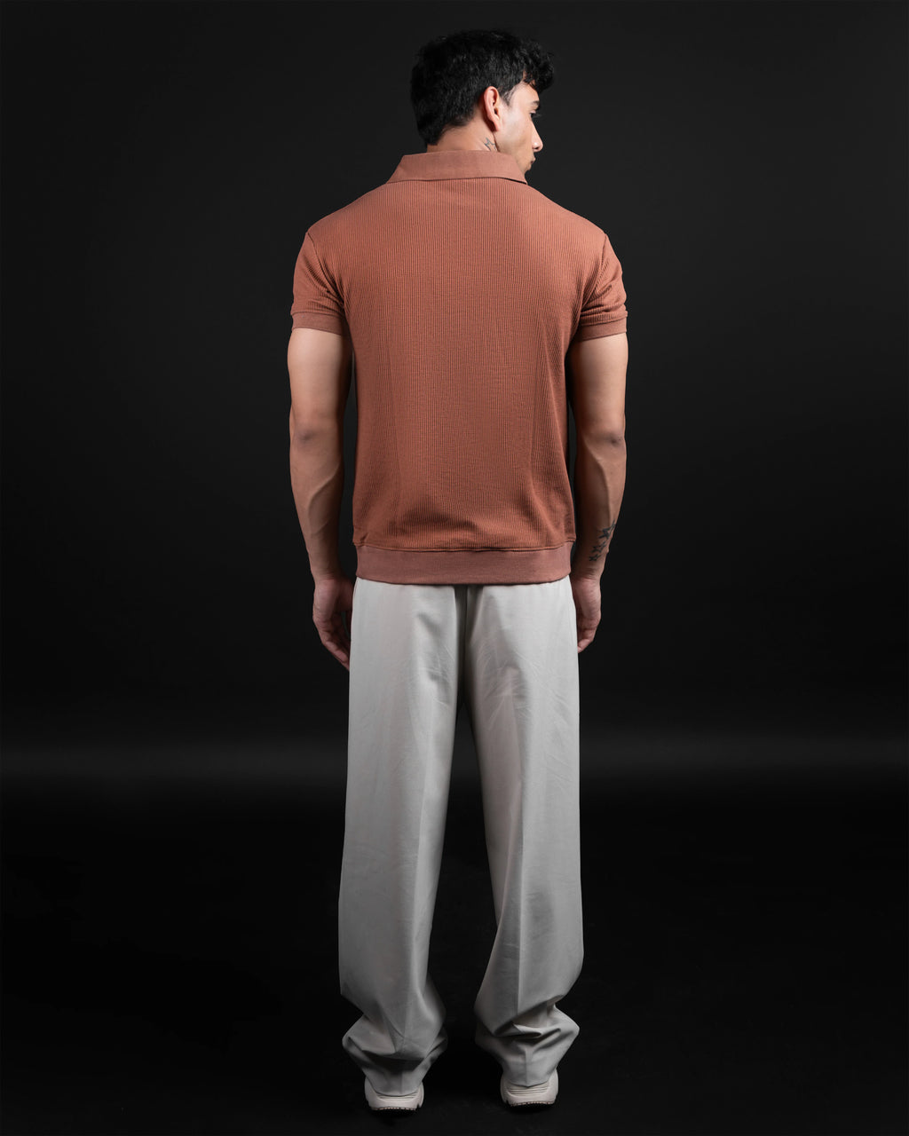 BROWN JACQUARD TEXTURED POLO SHIRT - DRIPMYFIT