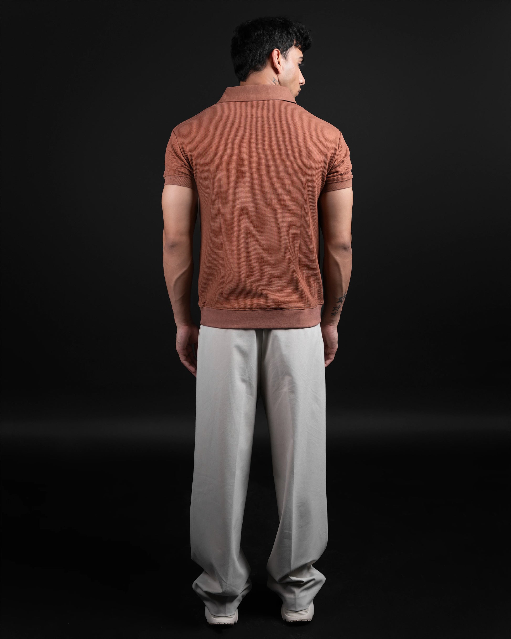 BROWN JACQUARD TEXTURED POLO SHIRT - DRIPMYFIT