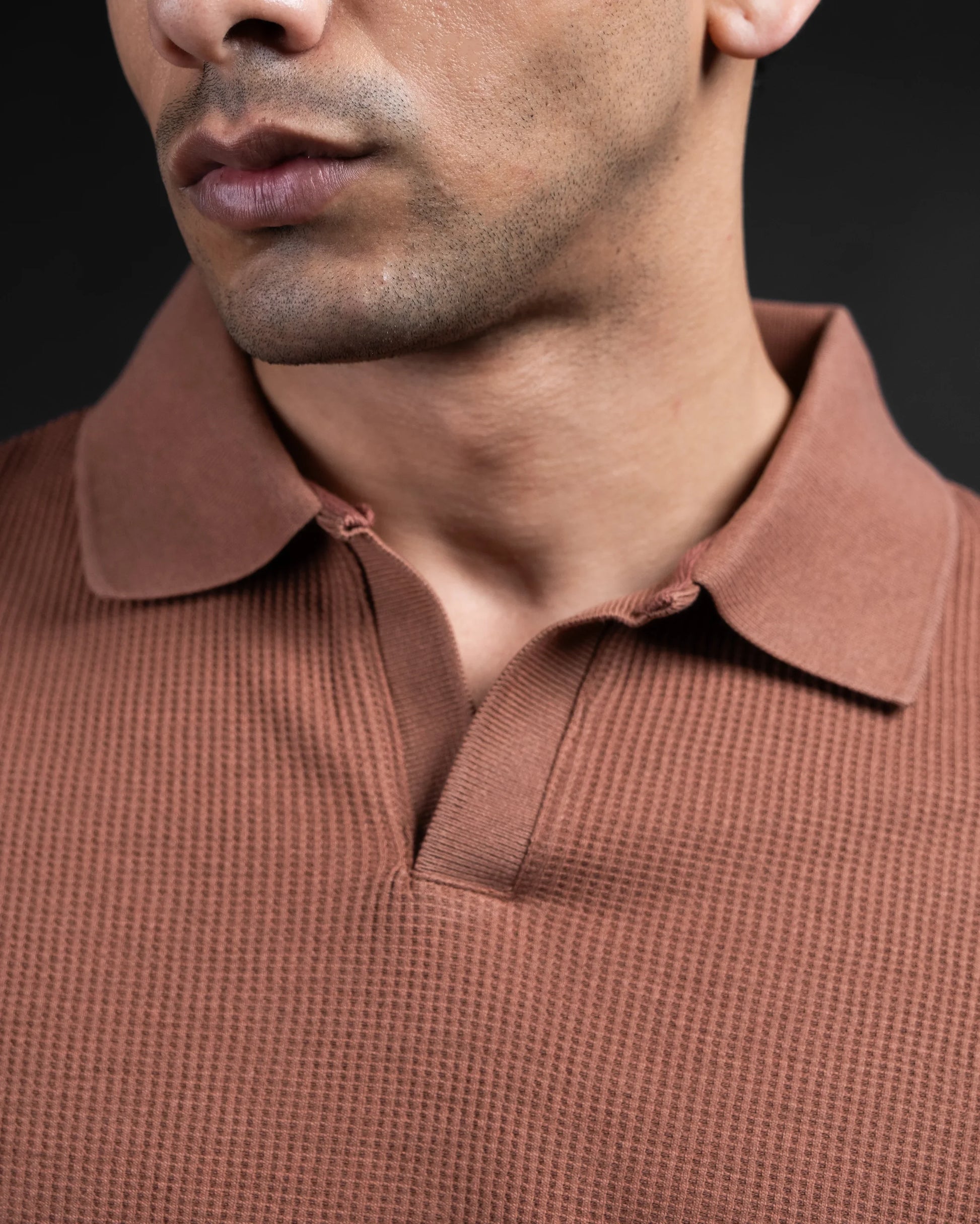BROWN JACQUARD TEXTURED POLO SHIRT - DRIPMYFIT