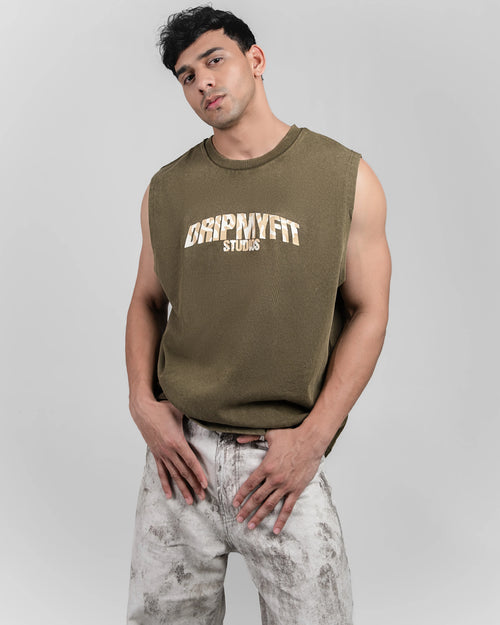 BASIC WASHED OLIVE VEST - DRIPMYFIT
