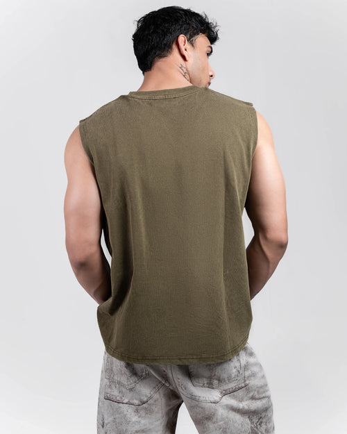 BASIC WASHED OLIVE VEST - DRIPMYFIT