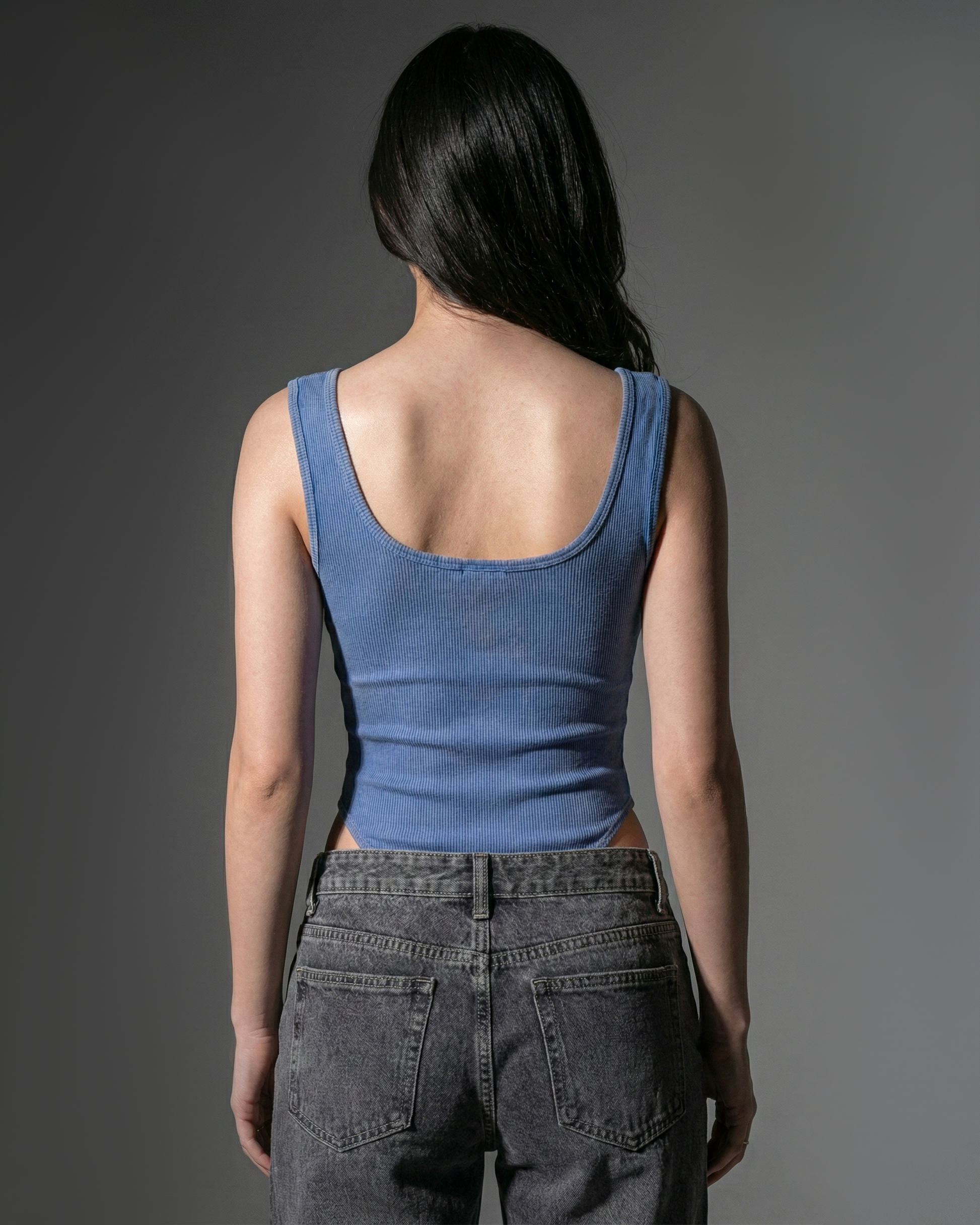 WASHED BLUE RIBBED BODYSUIT
