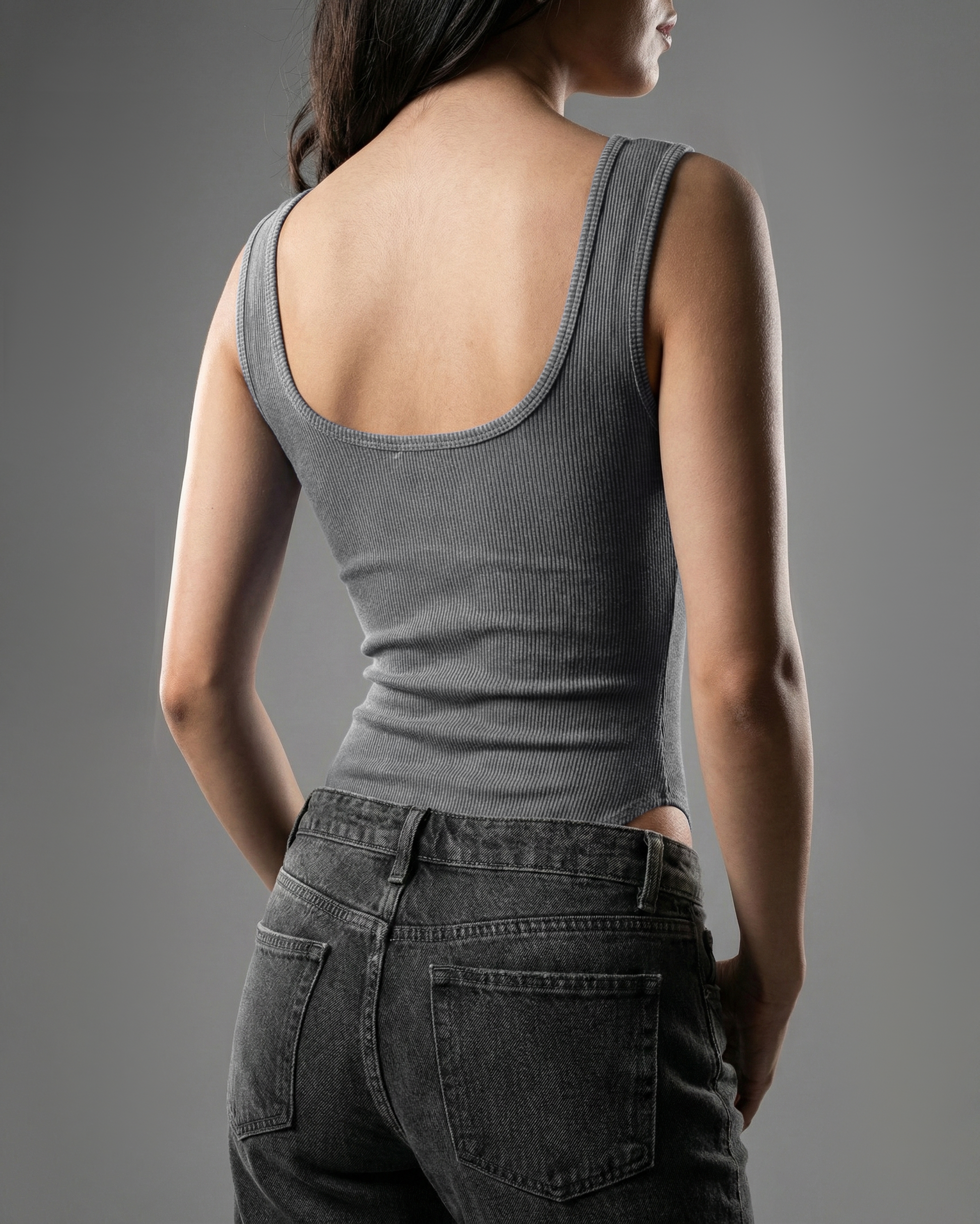WASHED GREY RIBBED BODYSUIT
