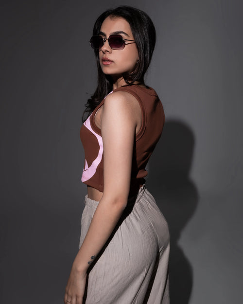 BROWN BITE ME RIBBED CROP TANK TOP - DRIPMYFIT