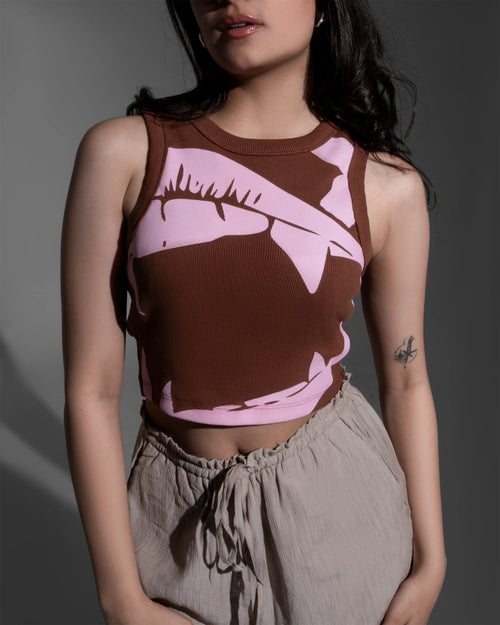 BROWN BITE ME RIBBED CROP TANK TOP - DRIPMYFIT